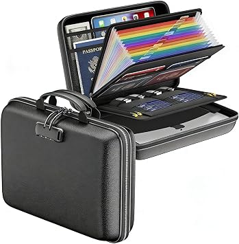 Fireproof Document Organizer with Lock, Accordion File Organizer & Anti-Pressure Document Case with 13 Pockets, Multi-Layer Portable Accordion Folder for Certificates, Passports, Important Documents.