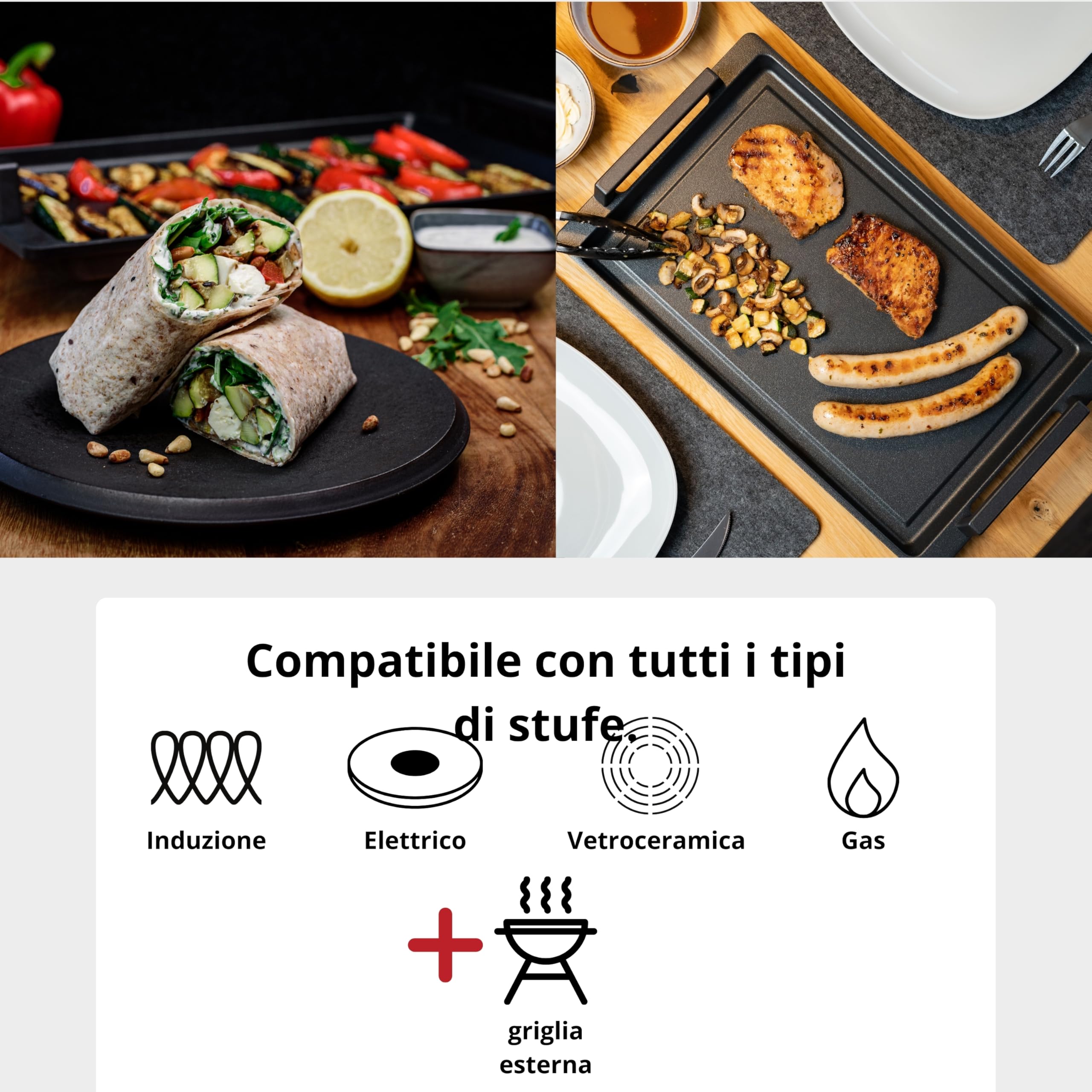 Padella preferita – Teppanyaki con manici laterali, 41 x 24 cm, per tutti i piani cottura e forno