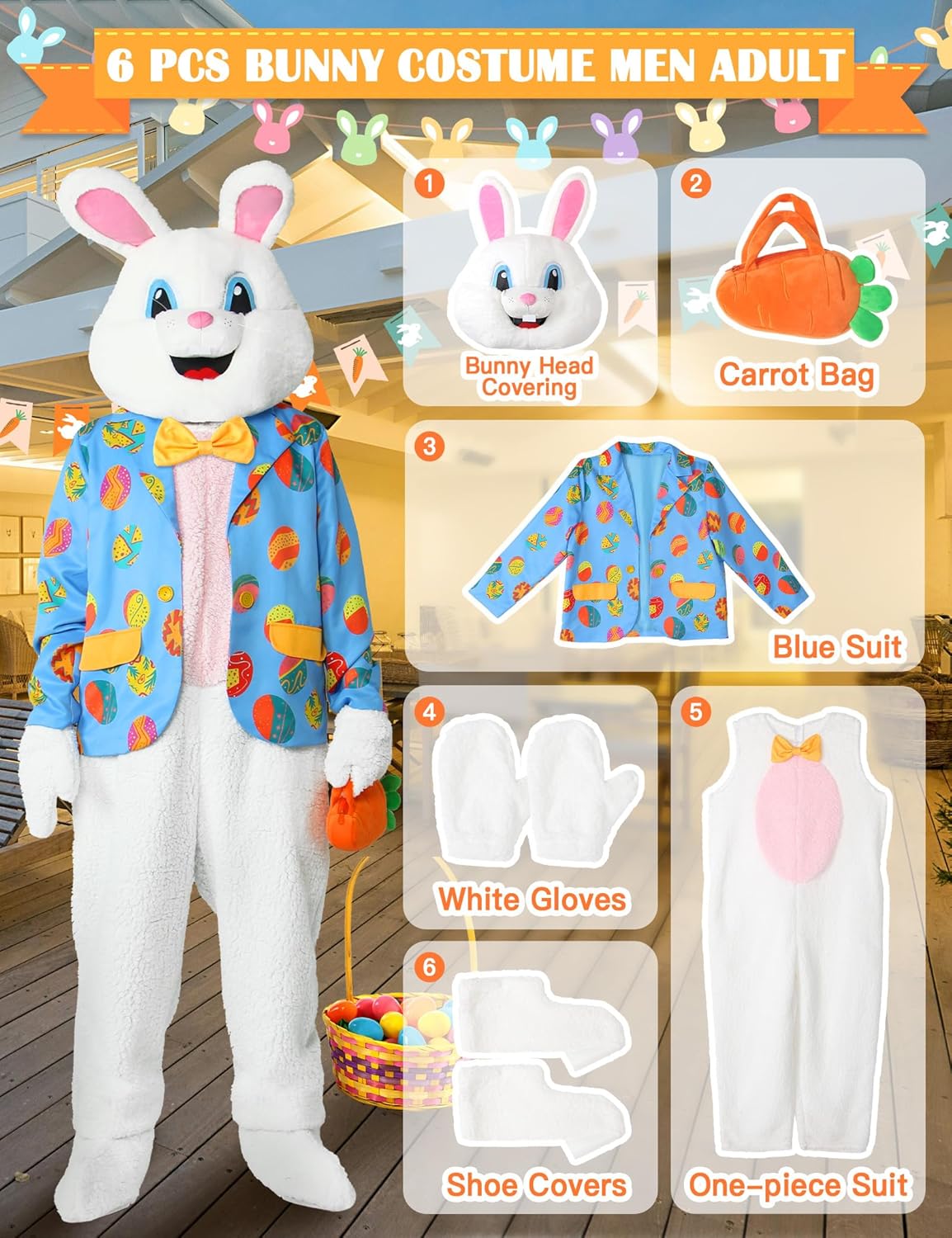 Easter Bunny Costume Unisex Onesie Suit Rabbit Mascot Costumes Easter Jumpsuit Fancy Dress Outfit for Adult Cosplay - Image 5