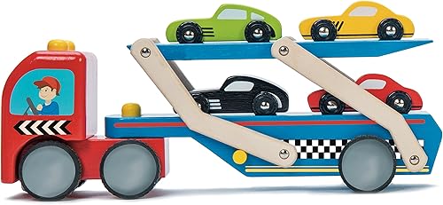 Miniatura 3 de Le Toy Van Motores, aviones y garajes, juego de transportador de autos de carreras, juguetes de madera de primera calidad para niños a partir de 3