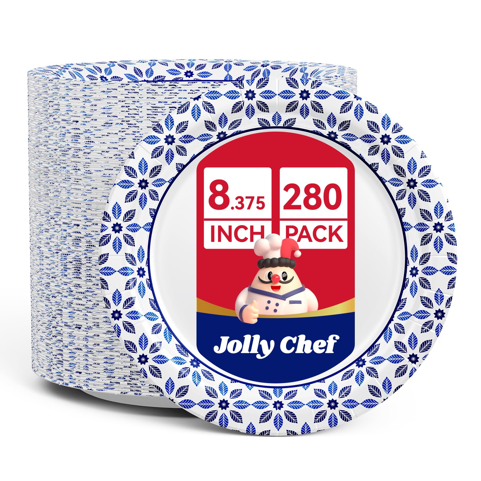JOLLY CHEF Disposable Paper Plates - 140 Pack -8 JOLLY CHEF Disposable Paper Plates - 140 Pack -8