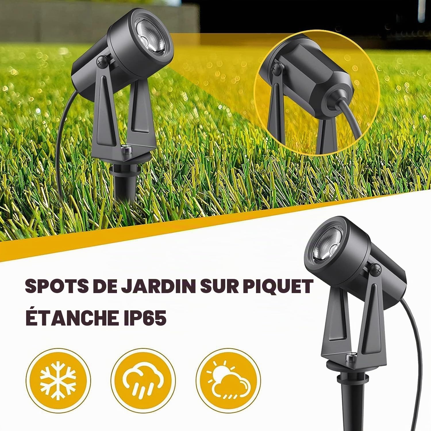 Bomcosy Projecteurs de jardin alimentés secteur, 14 mètres de lumières de paysage, 3000K 14V Lumière sur piquet IP65 étanche pour jardin extérieur, éclairage de chemin pour décoration de pelouse, cour