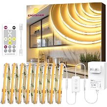 EMITEVER COB Strip Light Kit Warm White 3000K,16.4ft 1600LEDs,24V Dimmable | UL 36W power supply and RF remote control,450+Lumens/m,Ra 90+,easy install for bedroom,kitchen,cabinet lighting,hallway