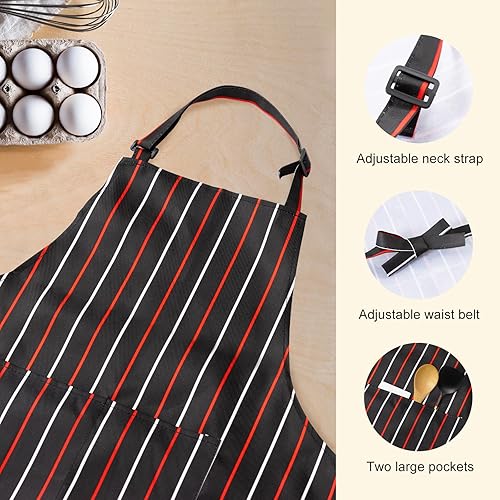 Miniatura 2 de Delantal de chef ajustable con 2 bolsillos, resistente a la grasa de cocina, elegante y duradero, delantal de cocina para hombres y mujeres