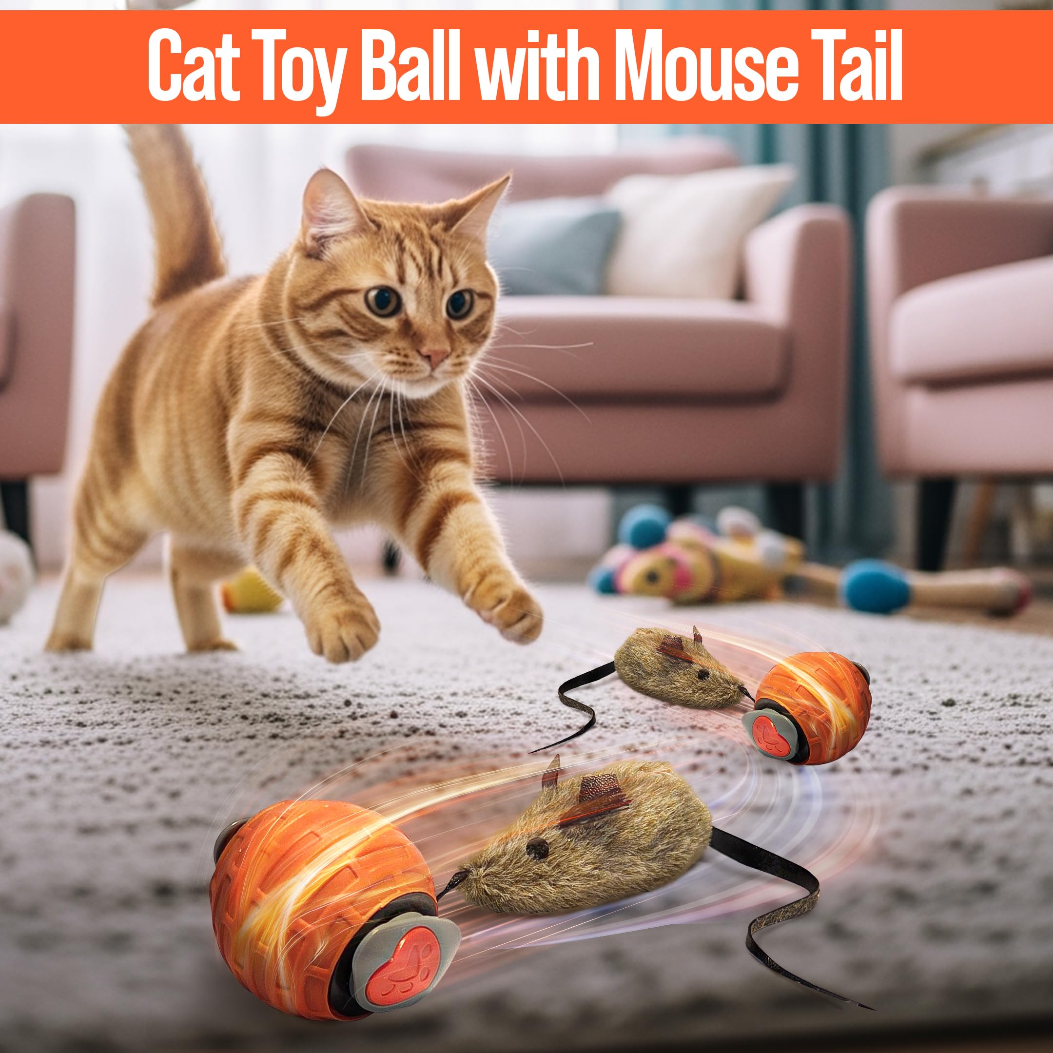 Speedy Tail 2.0 Cat - Juguete inteligente interactivo de bola para gatos con 4 colas, 2 velocidades y prevención de obstáculos, recargable por USB, mantiene a los gatos de interior