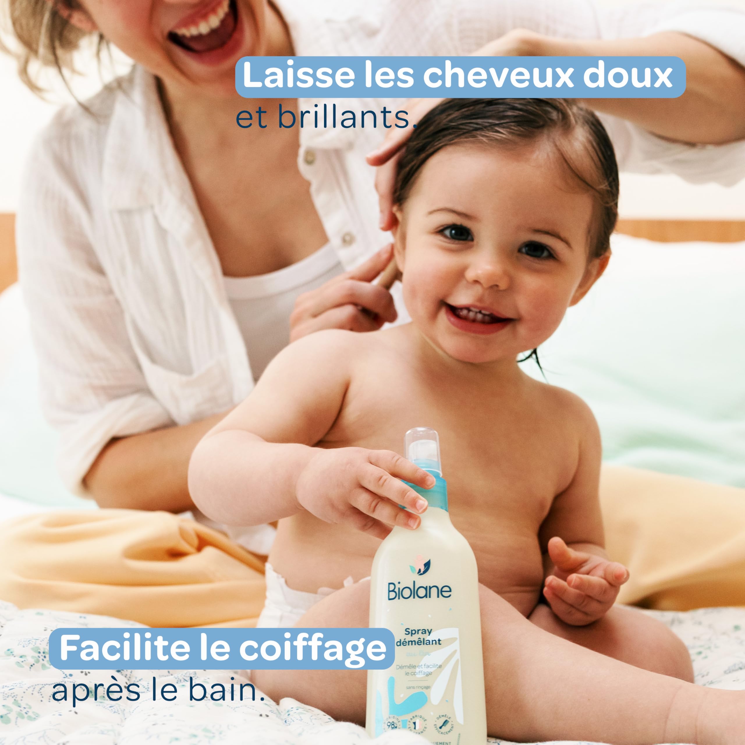 BIOLANE - Spray Démêlant Bébé – Démêle efficacement - Facilite le coiffage - Sans Rincage – Lin Français – 98% d'origine naturelle – 200ml