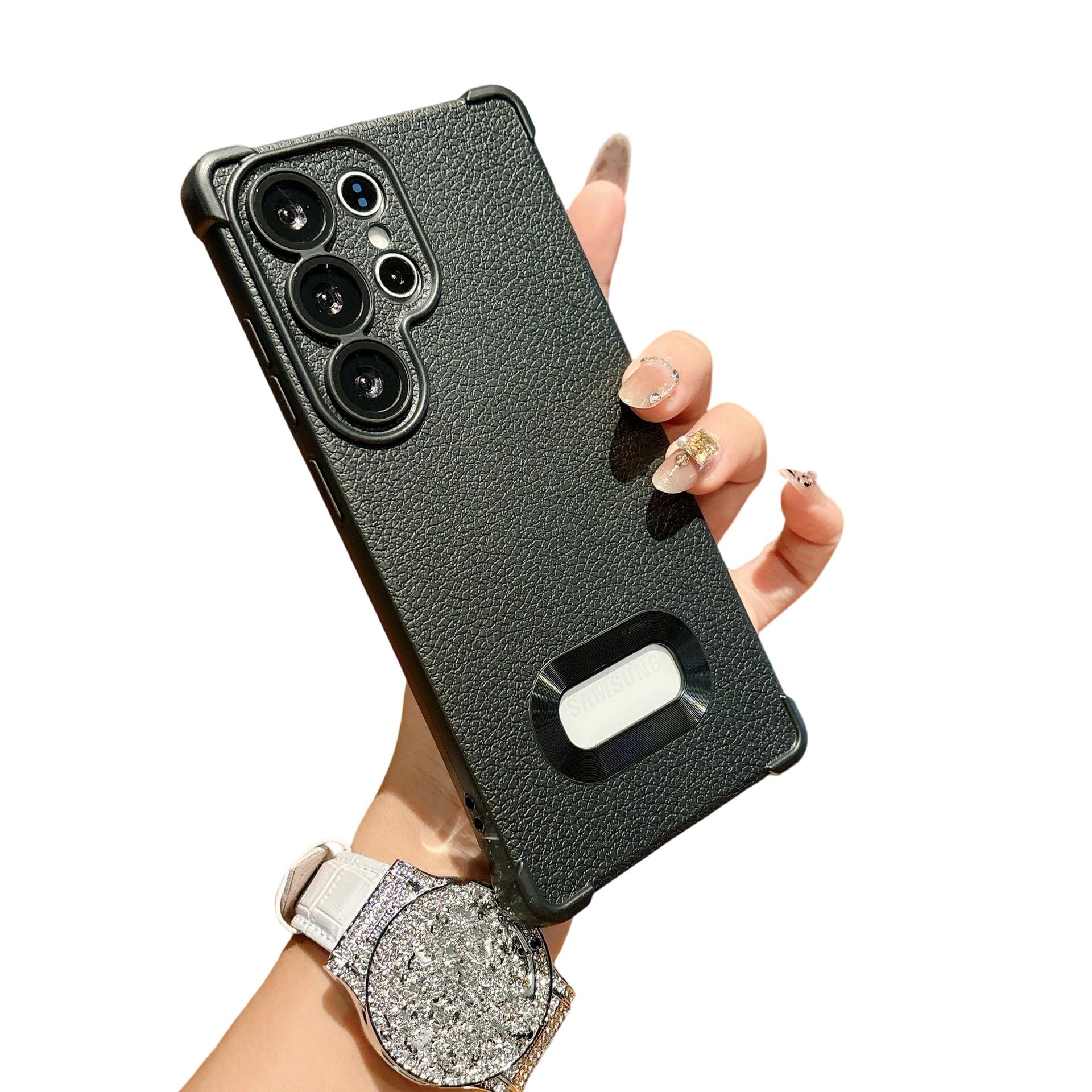 4 Corners Shockproof Logo View Magnetic Case for Samsung, Compatible with MagSafe Wireless Charging (Black,Samsung Galaxy S23 Ultra)