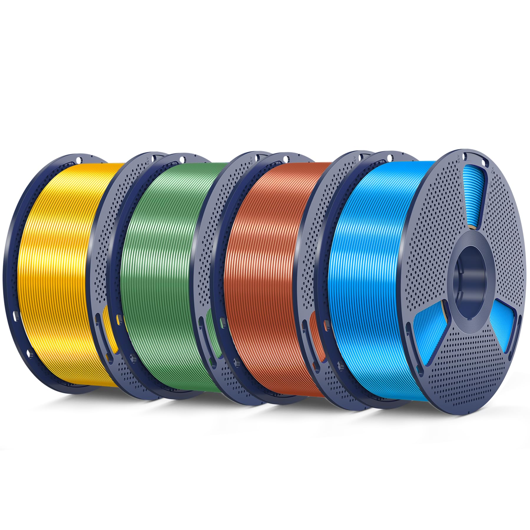 SUNLU Filament Silk PLA PLUS 4 kg, błyszczący filament SILK PLA+ 1,75 mm, gładka, jedwabista powierzchnia, dokładność pomiaru +/- 0,02 mm, 1 kg na szpulę, 4 rolki, złoty + brąz + miedź + niebieski