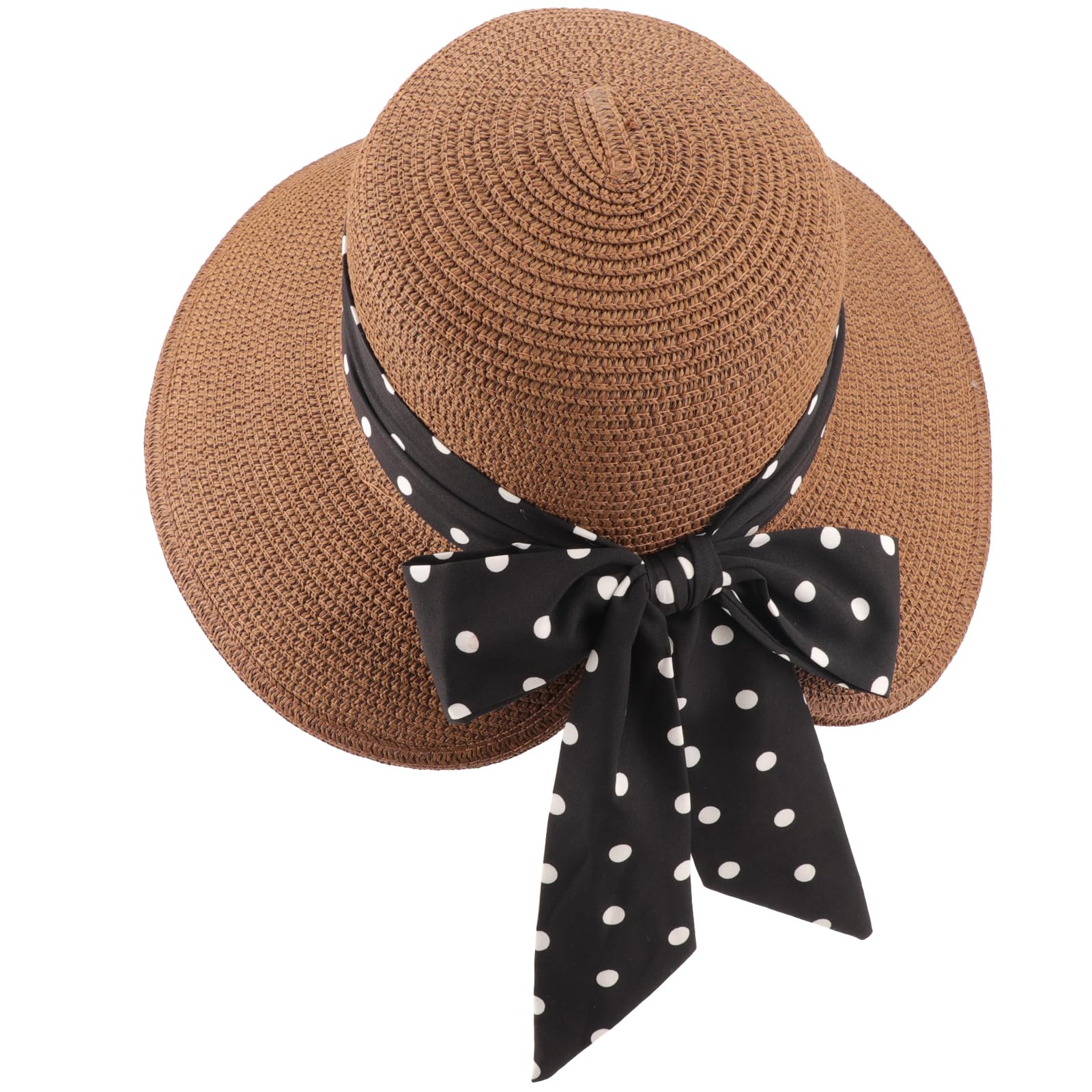 AQOKKA Chapeau de soleil en paille à large bord avec nœud papillon pour femme - Chapeau de plage pliable pour l'été - UPF 50+