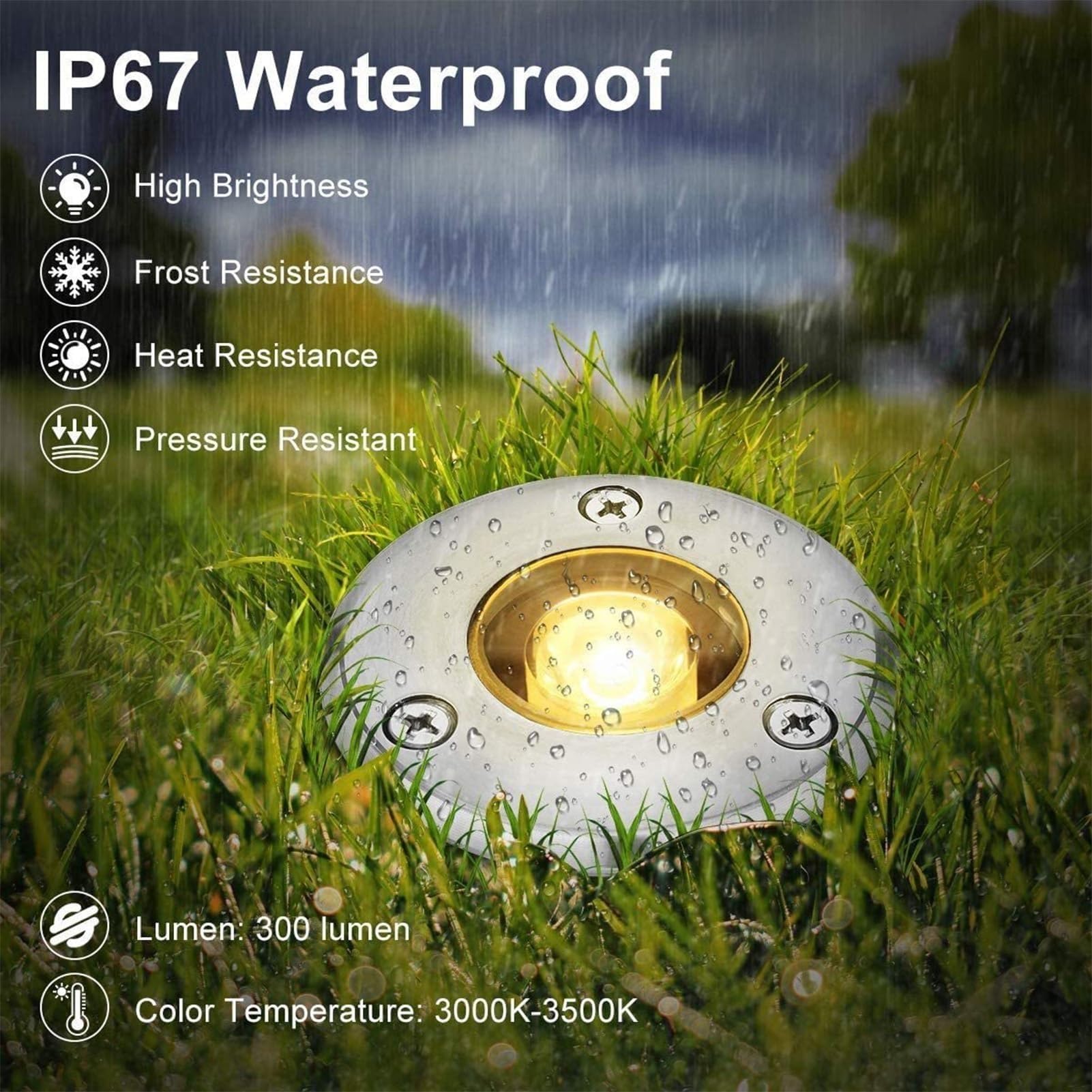 Lampe de Jardin LED, éclairage paysager LED - Projecteur encastré étanche pour extérieur, Indice de Protection IP67, 3 W Blanc Chaud pour Cours et Chantiers (85-265 V)