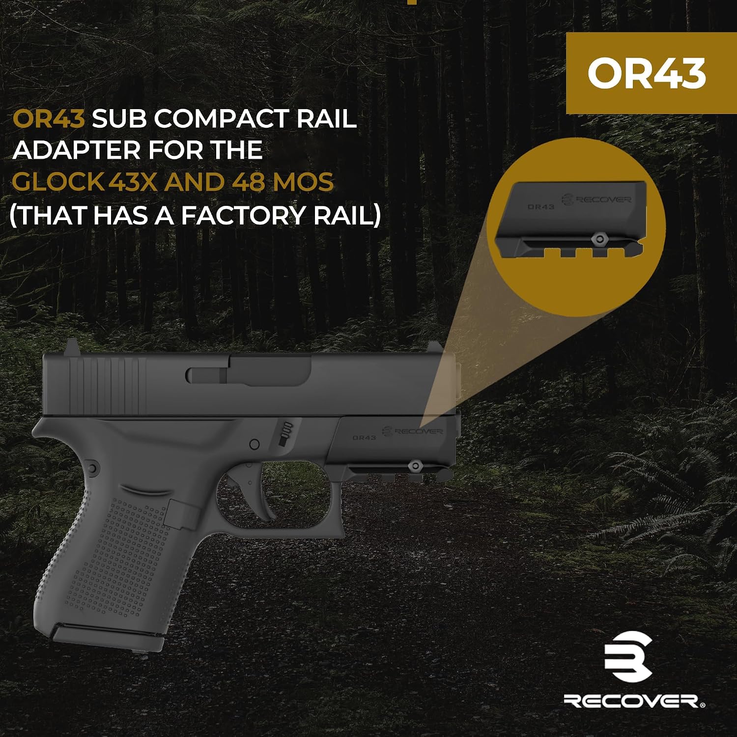Recover Tactical Picatinny Rail for Glock, Glock MOS, S&W Shield 9mm, SW40, Sig P365 (Must Select Your Model Below), Easy Install, No Mods Required