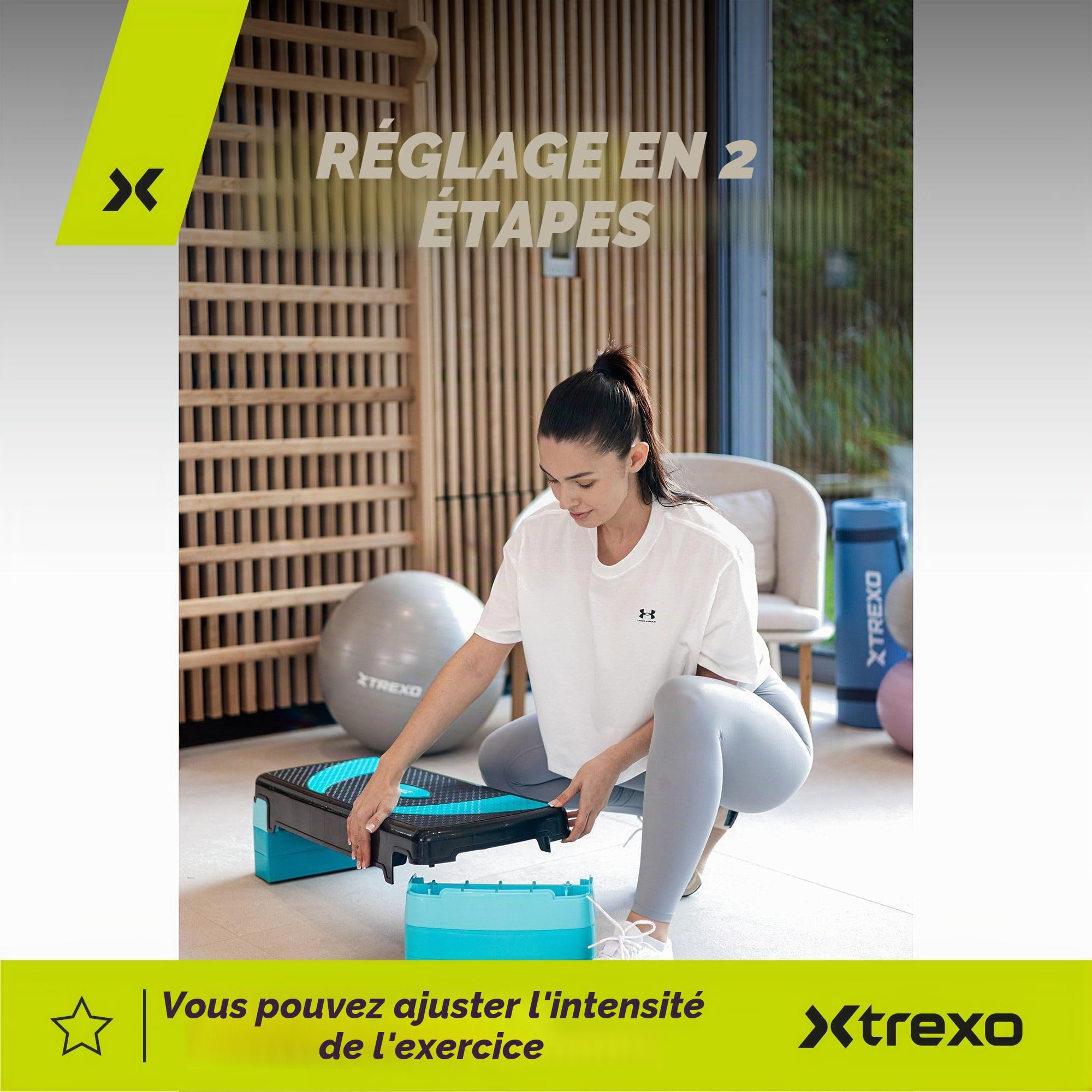 TREXO Marche aérobique 78 x 30 cm hauteur réglable 10-20 cm polypropylène TPR cardio fitness