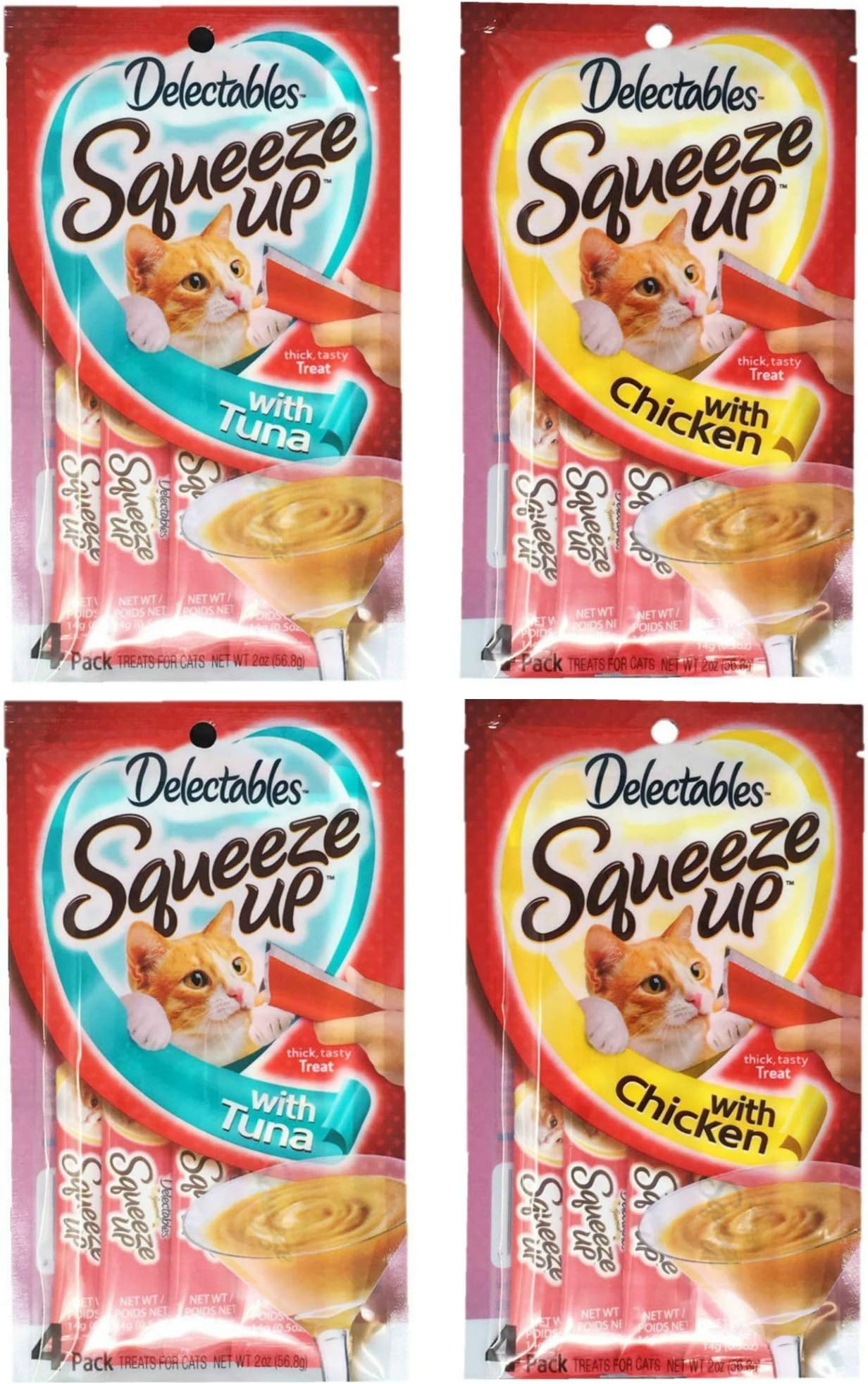 DelectablesHartz Squeeze Up Cat Treats Variety 4 Pouch Bundle of 2 Flavors; 2 Pouches of Each Flavor (2.0 oz Each) (Chicken, Tuna)