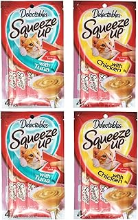 Delectables Hartz Squeeze Up Cat Treats Variety 4 Pouch Bundle of 2 Flavors; 2 Pouches of Each Flavor (2.0 oz Each) (Chicken, Tuna)