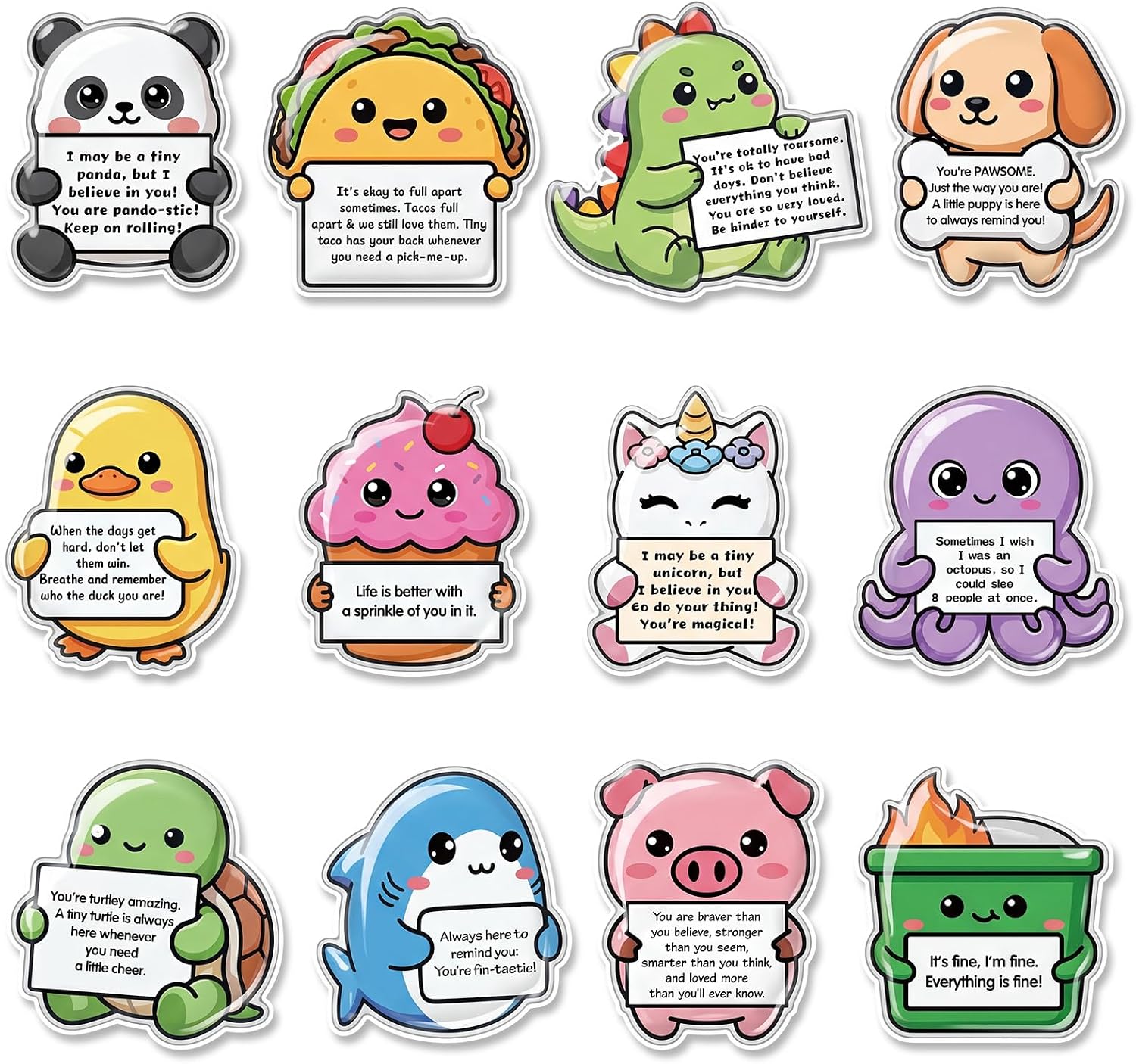 12 Pcs 3D Emotional Support Fridge Magnets Epoxy Resin Refrigerator Magnets Large Cute Full Back Magnetic Animals and Food for Home Office Fridge or Whiteboard Decor (Vivid)