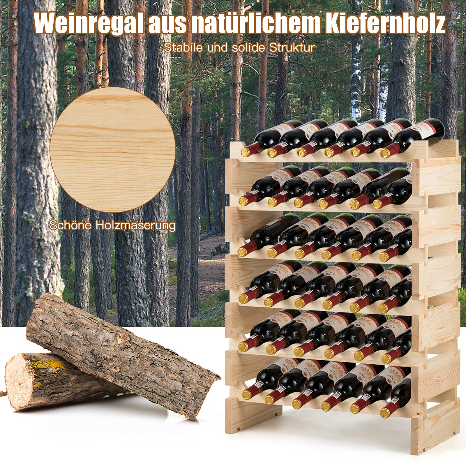RELAX4LIFE Weinregal aus Holz, Weinschrank für 36 Weinflaschen, stapelbar & Stehend, Weinständer für Esszimmer & Restaurant & Kneipe & Bar, ideales Weinfalschenregal für Weinliebhaber & Sammler