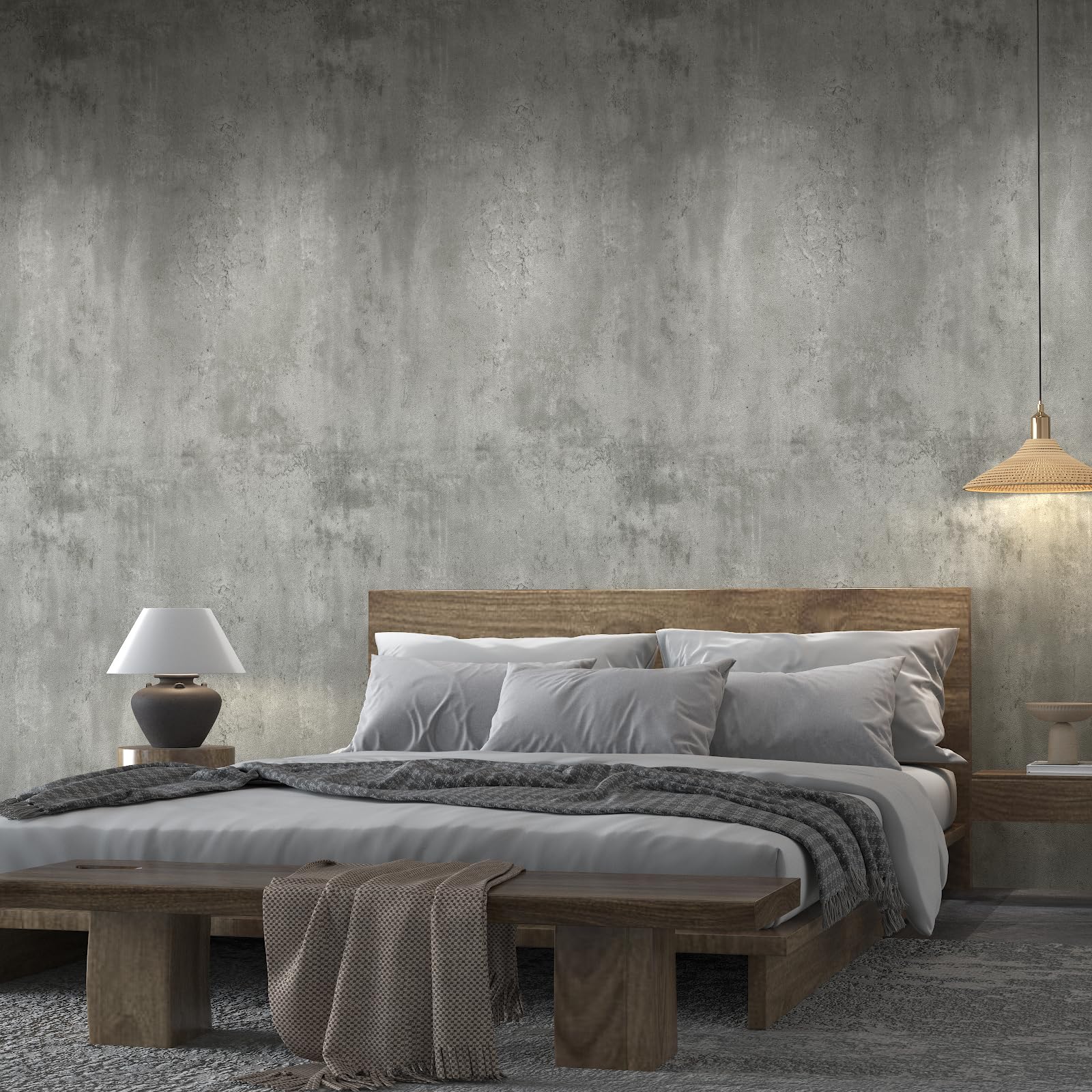 Papel tapiz de hormigón gris claro de 16 x 591 pulgadas, papel de contacto texturizado de cemento sintético gris 3D, autoadhesivo, impermeable, mate, moderno, industrial, para dormitorio, baño