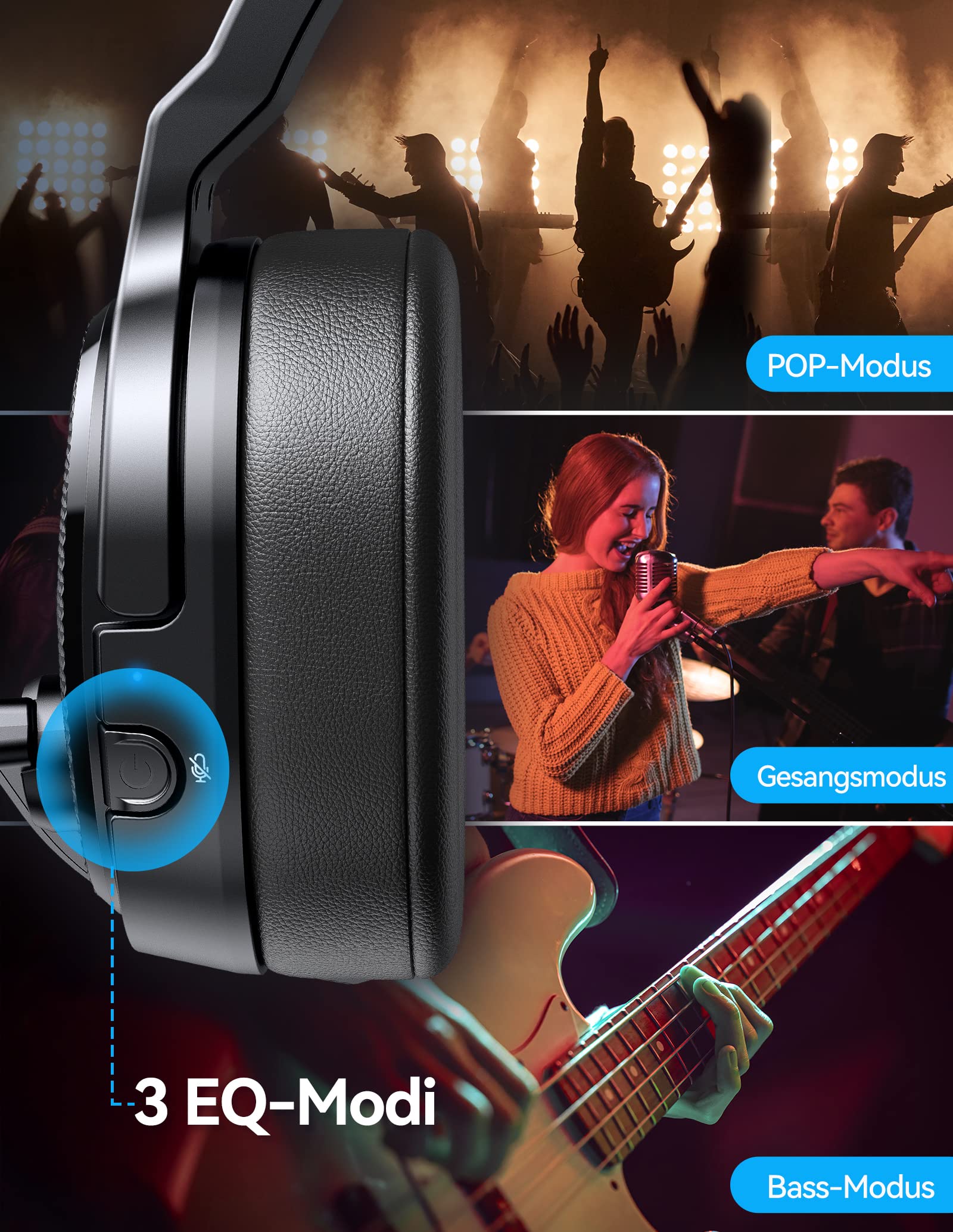 TECKNET Bluetooth Headset mit Mikrofon, Single und Dual Noise Cancelling Headset Kabellos mit USB Dongle, 3 EQ Musikmodi, Over Ear Kopfhörer Kabellos Bluetooth für Office, Home, Zoom