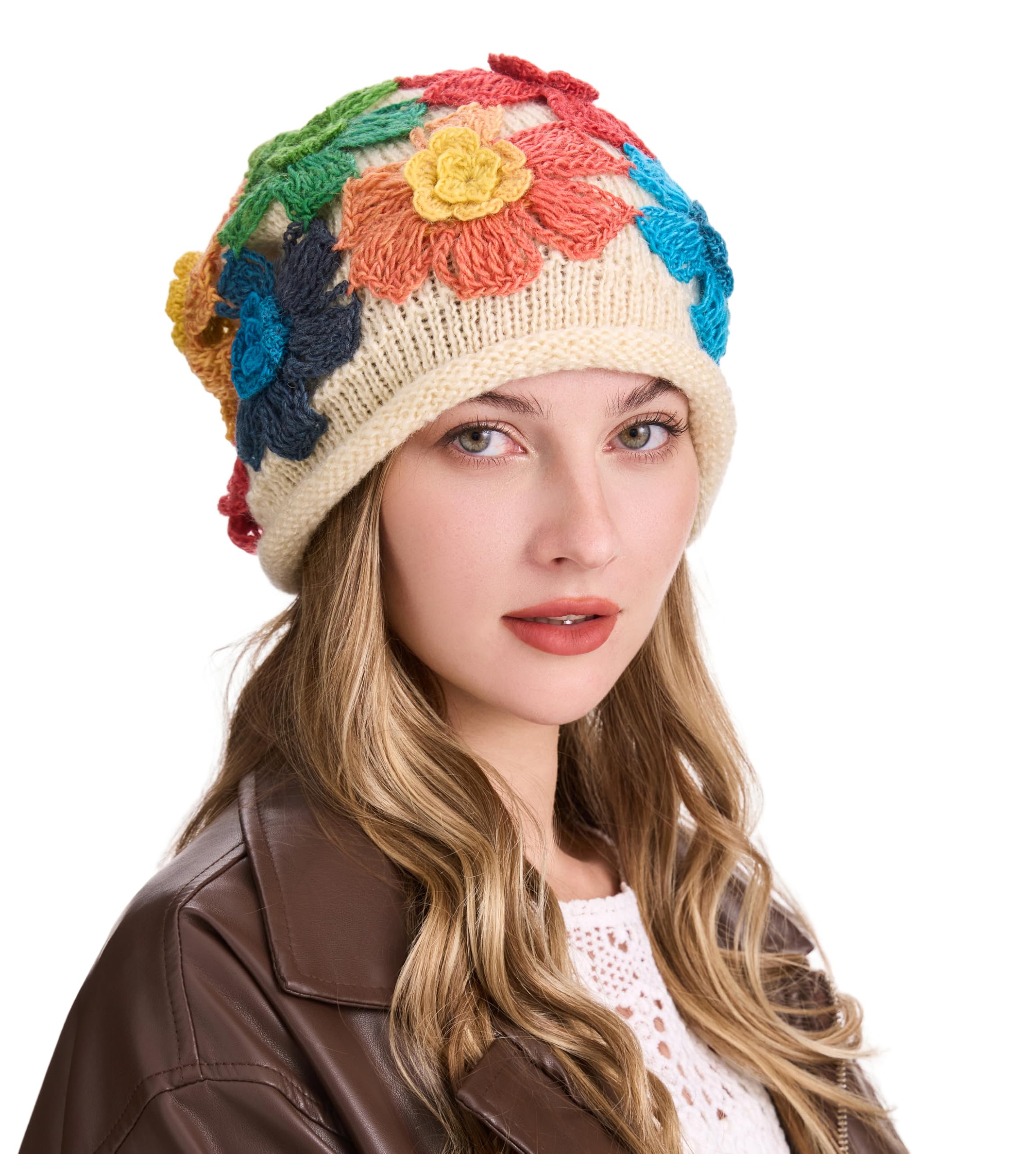 ZLYC Damen Winter Vintage Wolle Strickmützen Beanie Bowler Hut