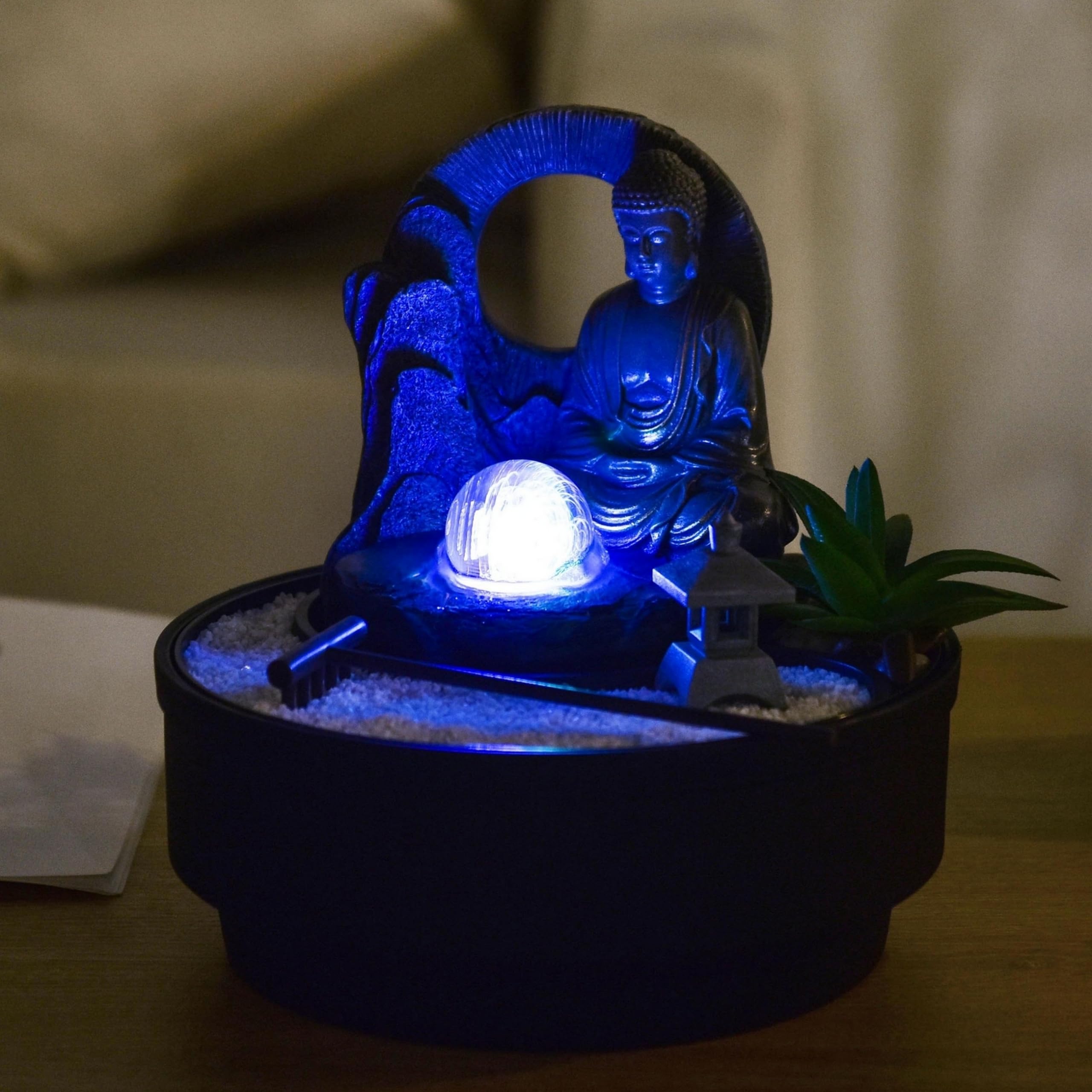 Fontaine d'Intérieur Jardin Zen Sumana Zen’Light Lumière LED Coloré Circuit fermé H21 cm