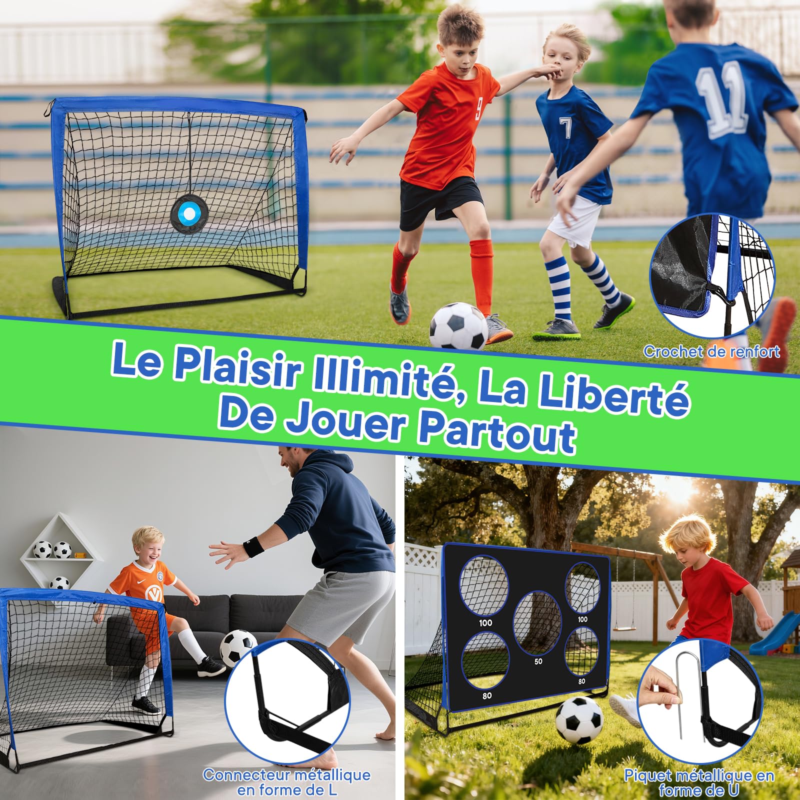 Cage de Foot Enfant Pliable 3 en 1, But de Foot Exterieur avec 3 Modes de Jeu, Portable