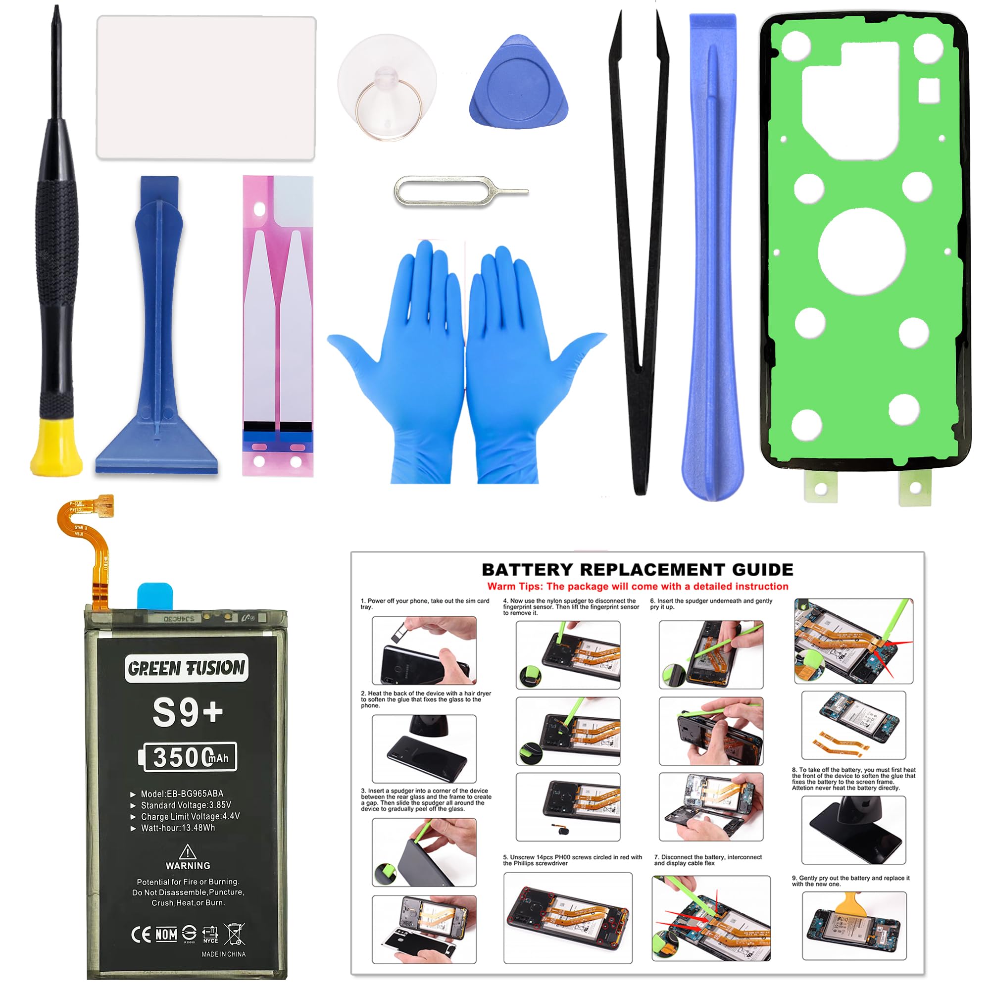 For Galaxy S9 Plus Battery, EB-BG965ABA EB-BG965ABE Replacement Battery Compatible with Samsung Galaxy S9 Plus Battery All Models (New Upgraded) with Installation Instruction & Repair Toolkit