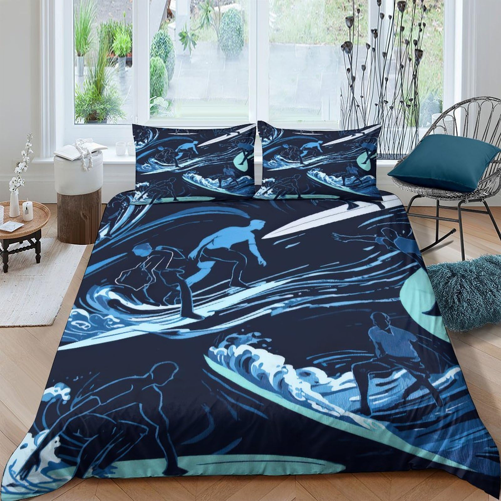 Ctjqhvkz Style-2 3D Printed Surfer Wave Fitted Sheet Microfiber Soft Blue Ocean Bed Sheet For Bedroom Dorm Mattress Protection Decor Single（135X200cm）