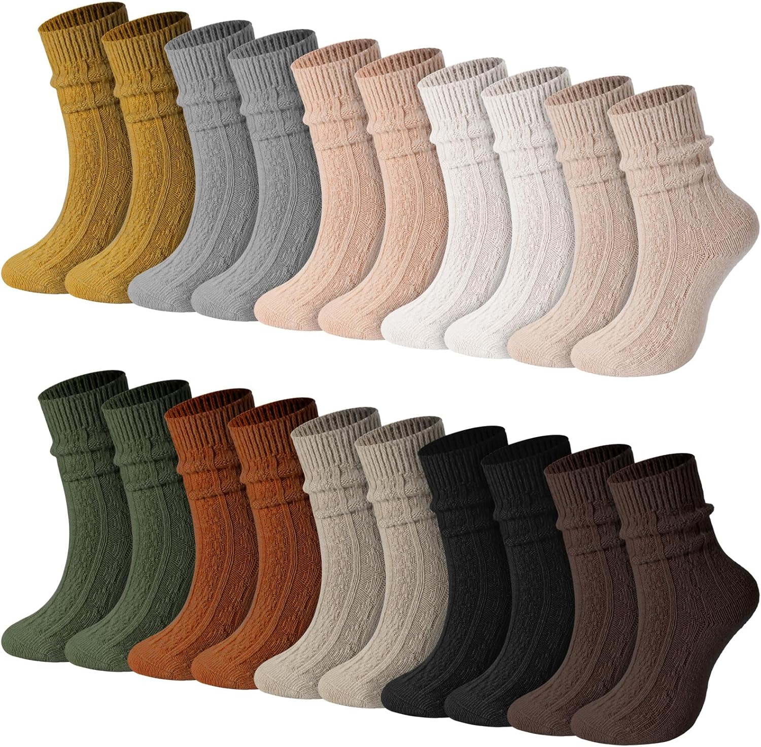 Eurzom 10 Pairs Winter Wool Socks for Women Cable Knit Warm Crew Casual Socks for Winter Booties Sneakers Slippers