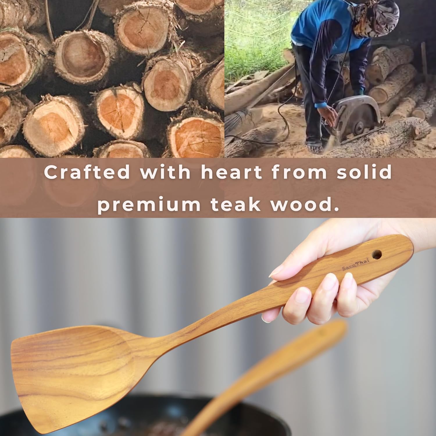 SarnThai Teak Wooden Wok Spatula – Handmade Thai Stir Fry Spatula, Long Handle Wooden Turner, Natural Eco-Friendly Cooking Utensil for Non-Stick Cookware - Image 6
