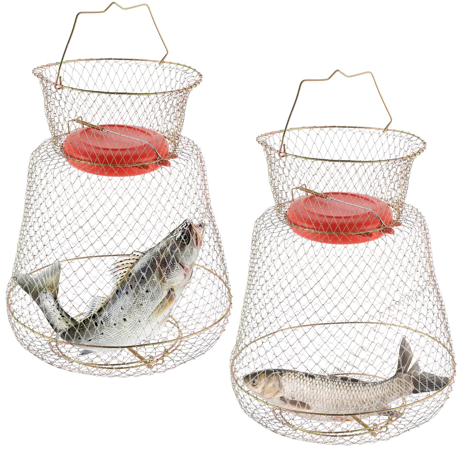 Floatable Galvanized Steel Wire Fish Baskets, Collapsible Floatable Wire Fish Baskets,Portable Fishing Basket Fishing Net Cage (2 Pack)