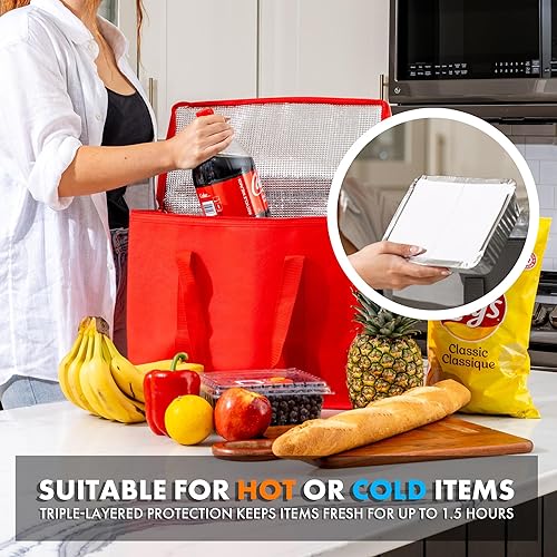 Miniatura 6 de Carrywell (No fabricado en China) Paquete de 2 bolsas de compras aisladas, bolsa de comestibles reutilizable y plegable, bolsa de aislamiento