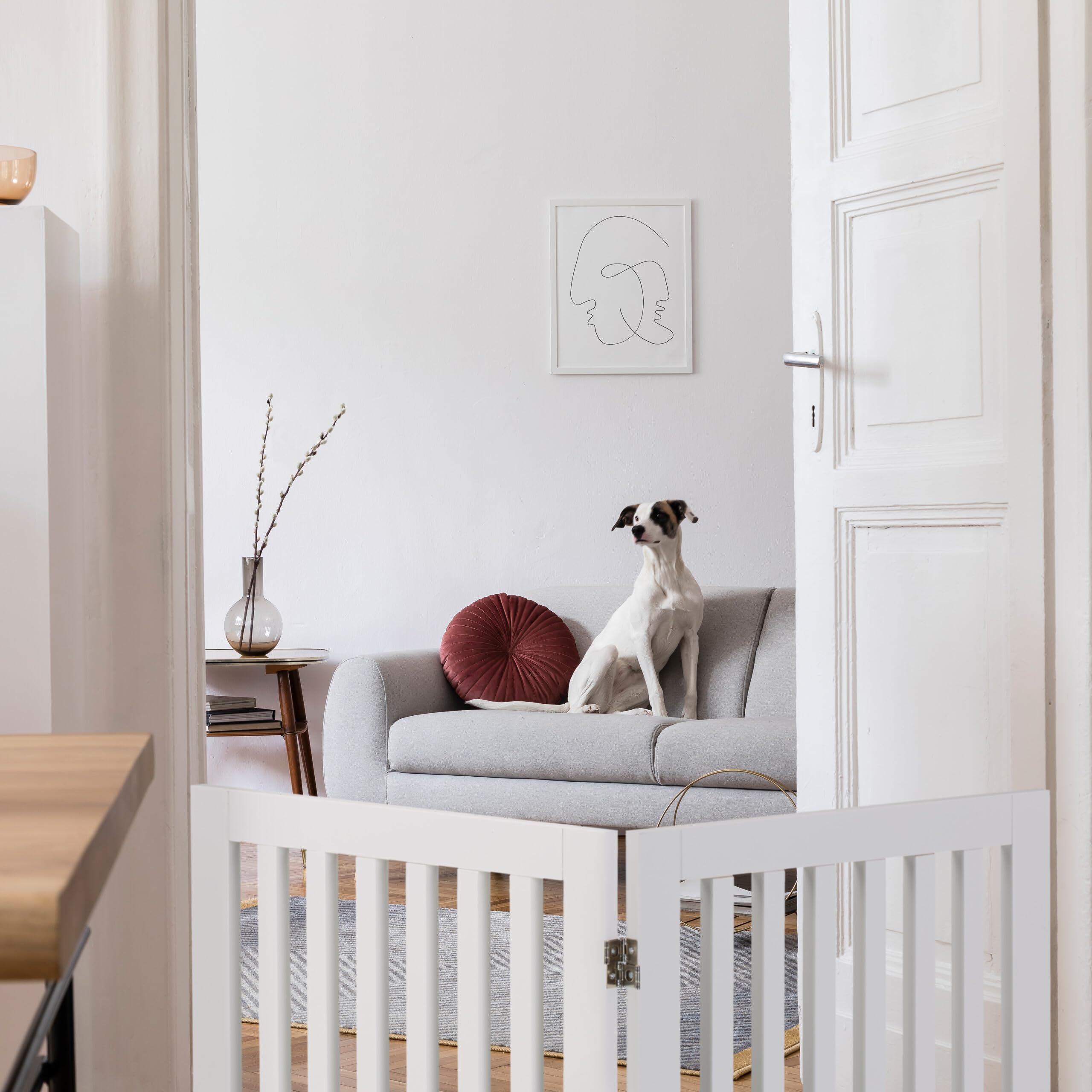 Relaxdays Barrera de Seguridad para Mascotas Plegable, Valla Protectora sin Taladro, 91,5 x 103 cm, MDF, Blanco