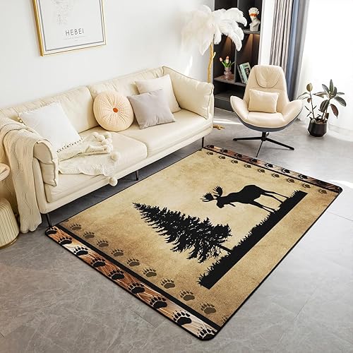 jejeloiu Alfombras de ciervo para sala de estar, dormitorio, niños, alfombra decorativa de animales salvajes, 4 x 5, naturaleza, vida silvestre,
