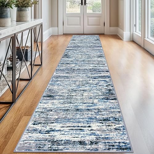 Miniatura 38 de Alfombra moderna abstracta de 2 x 6 pies, alfombra de pasillo lavable gris negro multi para cocina, antideslizante, suave, alfombra delgada de Gris