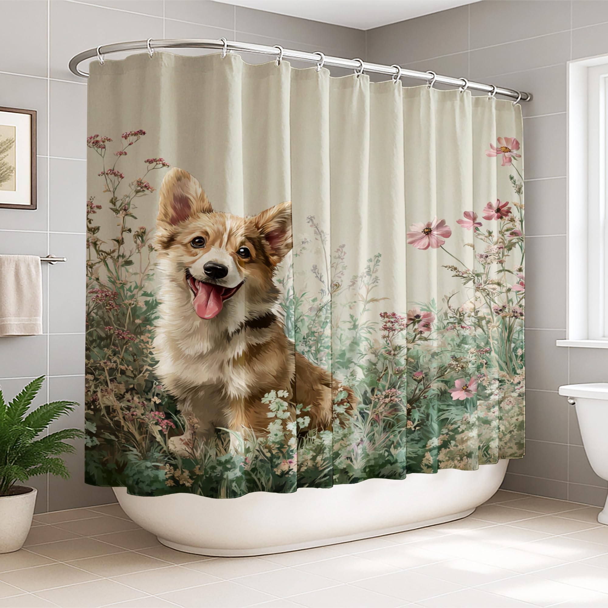 Rideau de douche Corgi extra large en tissu imprimé 274 x 183 cm