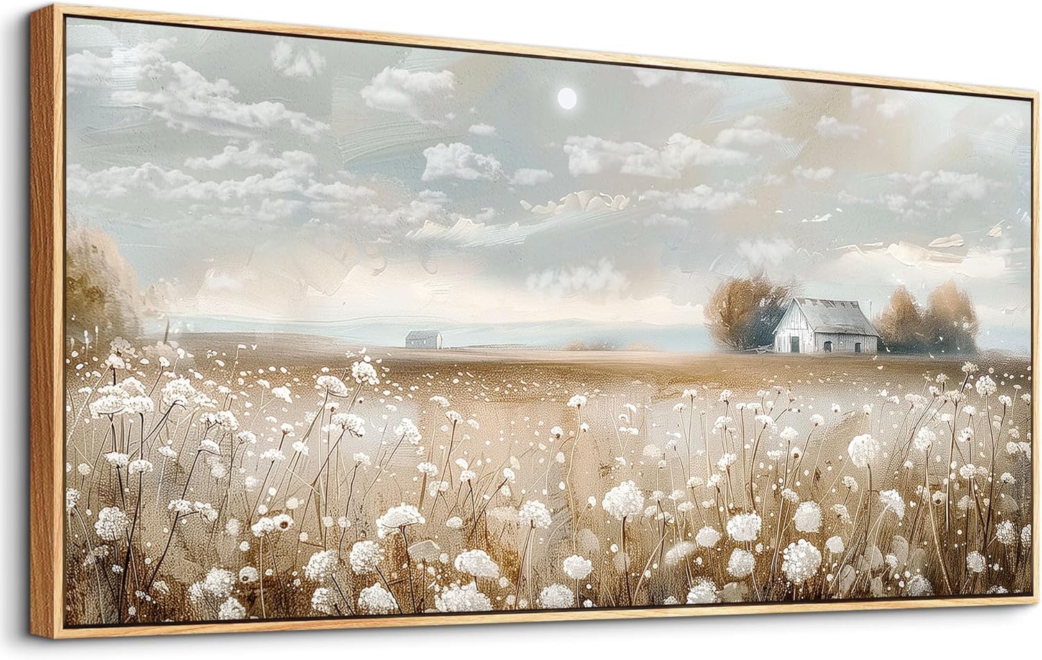 lianyibo White Flowers Landscape Canvas Wall Art Dining Room Bedroom Wall Artwork Prints Painting For Living Room Decor(65x130cm/Frameless)