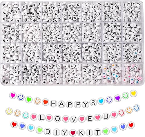 Long tiantian Kit de 1400 cuentas de letras, 28 estilos de cuentas del alfabeto, cuentas coloridas y cuentas de corazón coloridas para pulseras y