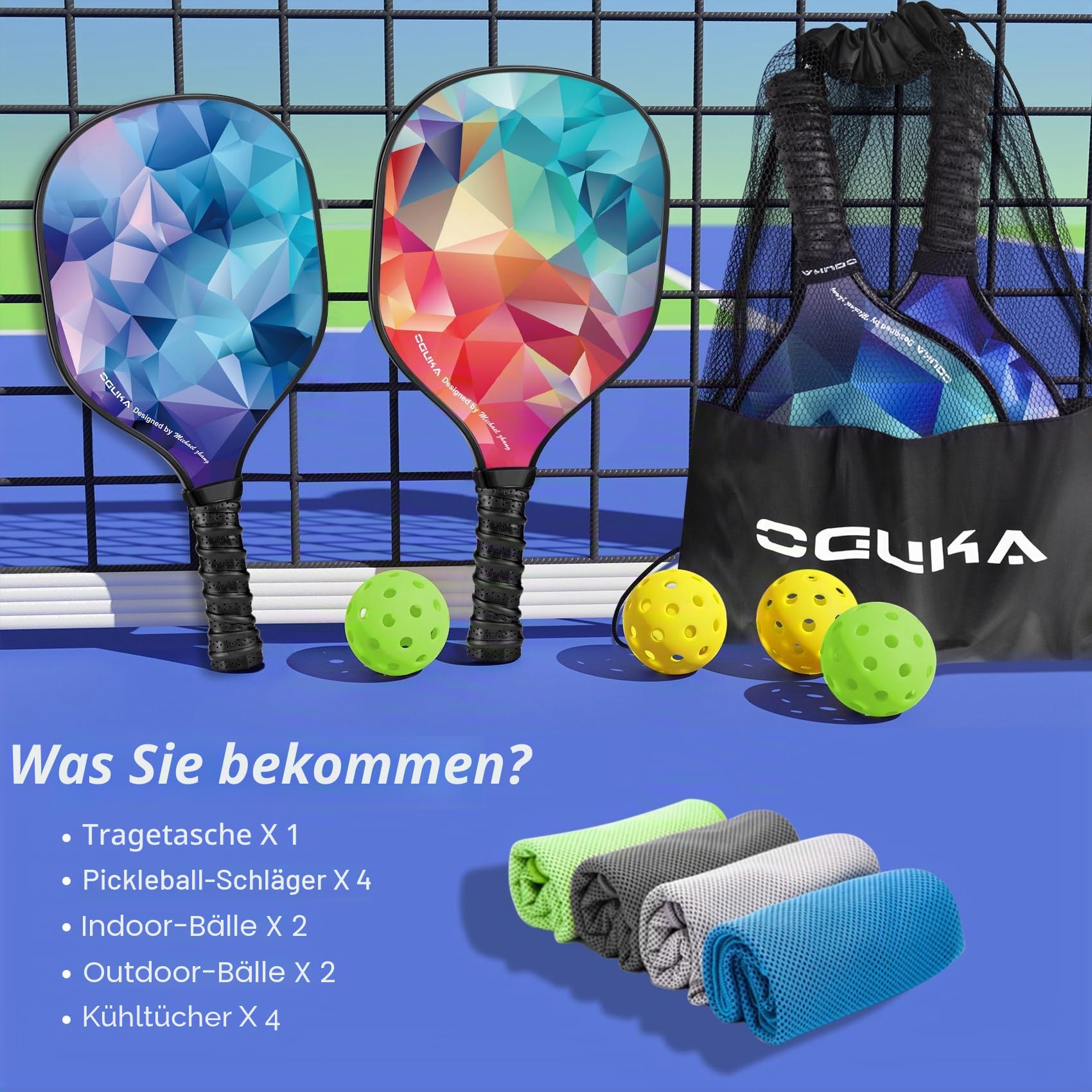 Pickleball-Paddel, USAPA-zugelassen, leichte Pickleball-Paddel, 4 Pickleball-Bälle, 4 kühlende Handtücher und Tasche, Premium-Pickleball-Schläger, Geschenke für Anfänger und Profis