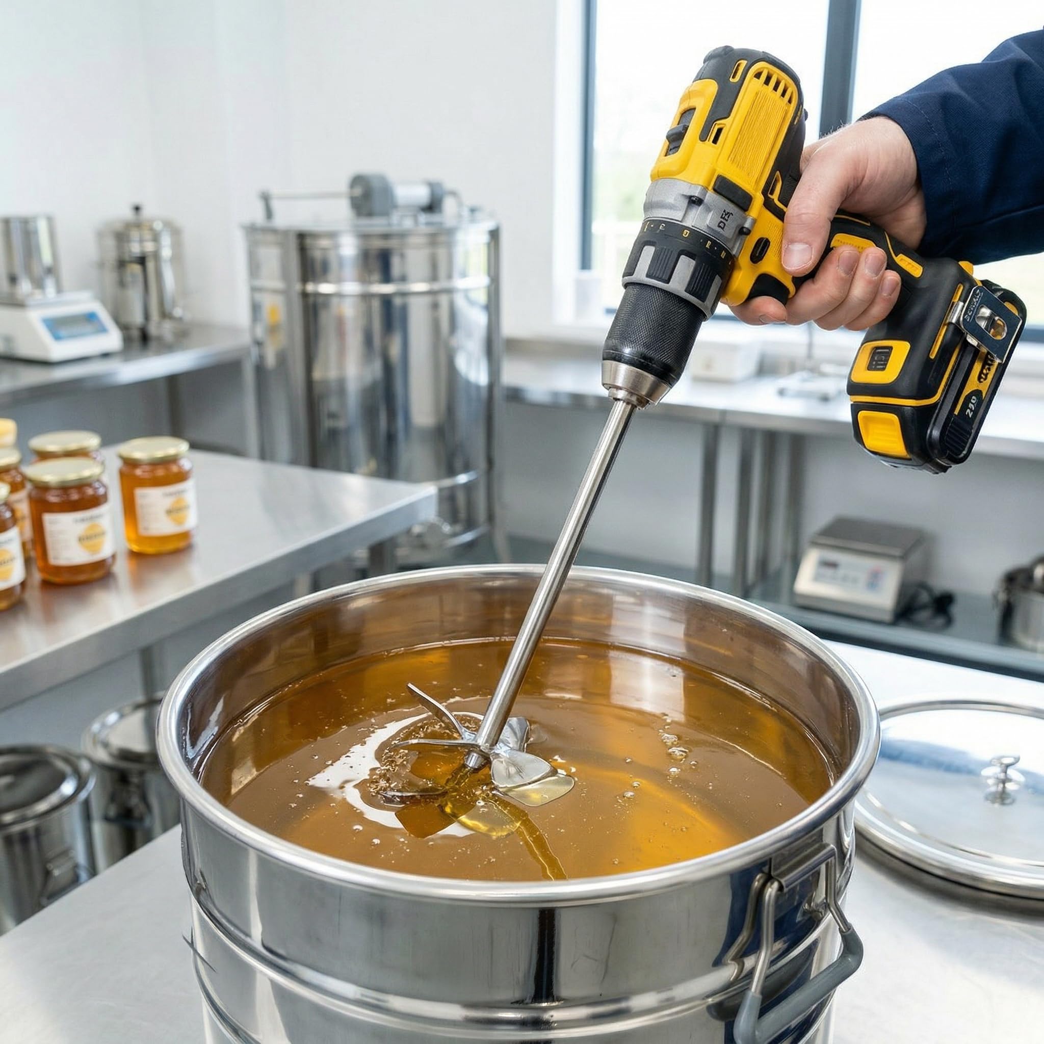 LYSON Hélice de brassage pour miel en acier inoxydable, 2 pales, vis sans fin pour cadrer le miel, équipement d'apiculture, bâton de brassage à miel