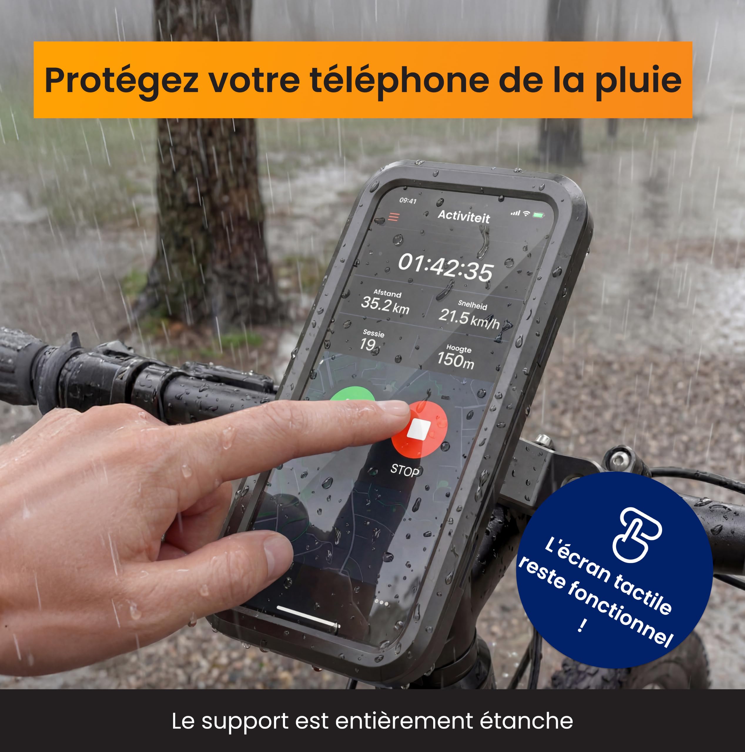 R2B Support Téléphone Vélo avec Batterie Externe 5000mAh, Support Vélo Étanche Téléphone Support Smartphone Vélo avec Charge sans Fil pour Moto, Scooter et E-Bike