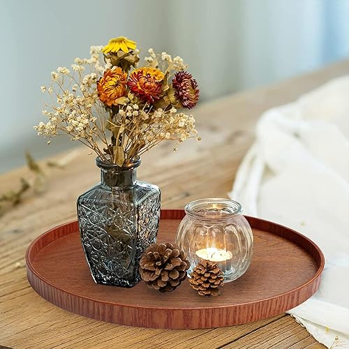 Bandeja decorativa de madera, bandejas de madera de 10.6 pulgadas para decoración, bandeja decorativa vintage para centro de mesa, bandeja otomana