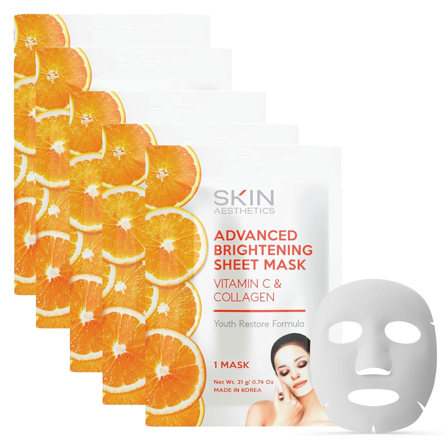 Vitamin C & Collagen Sheet Face Mask – Reduces Wrinkles & Age Spots, Hydrating – Dermatologist Tested Korean Skincare – Clean Beauty, Cruelty-Free – 5 Masks Vitamin C & Collagen Sheet Face Mask – Reduces Wrinkles & Age Spots, Hydrating – Dermatologist Tested Korean Skincare – Clean Beauty, Cruelty-Free – 5 Masks