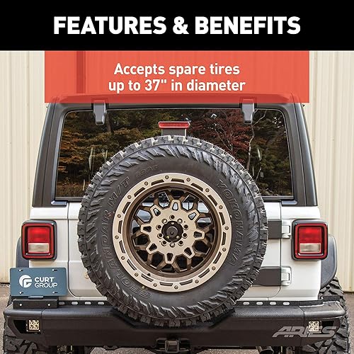 Miniatura 4 de ARIES 2563001 Jeep Wrangler JL - Portaneumáticos de repuesto para puertas traseras ajustables y resistentes para ruedas de hasta 37 pulgadas