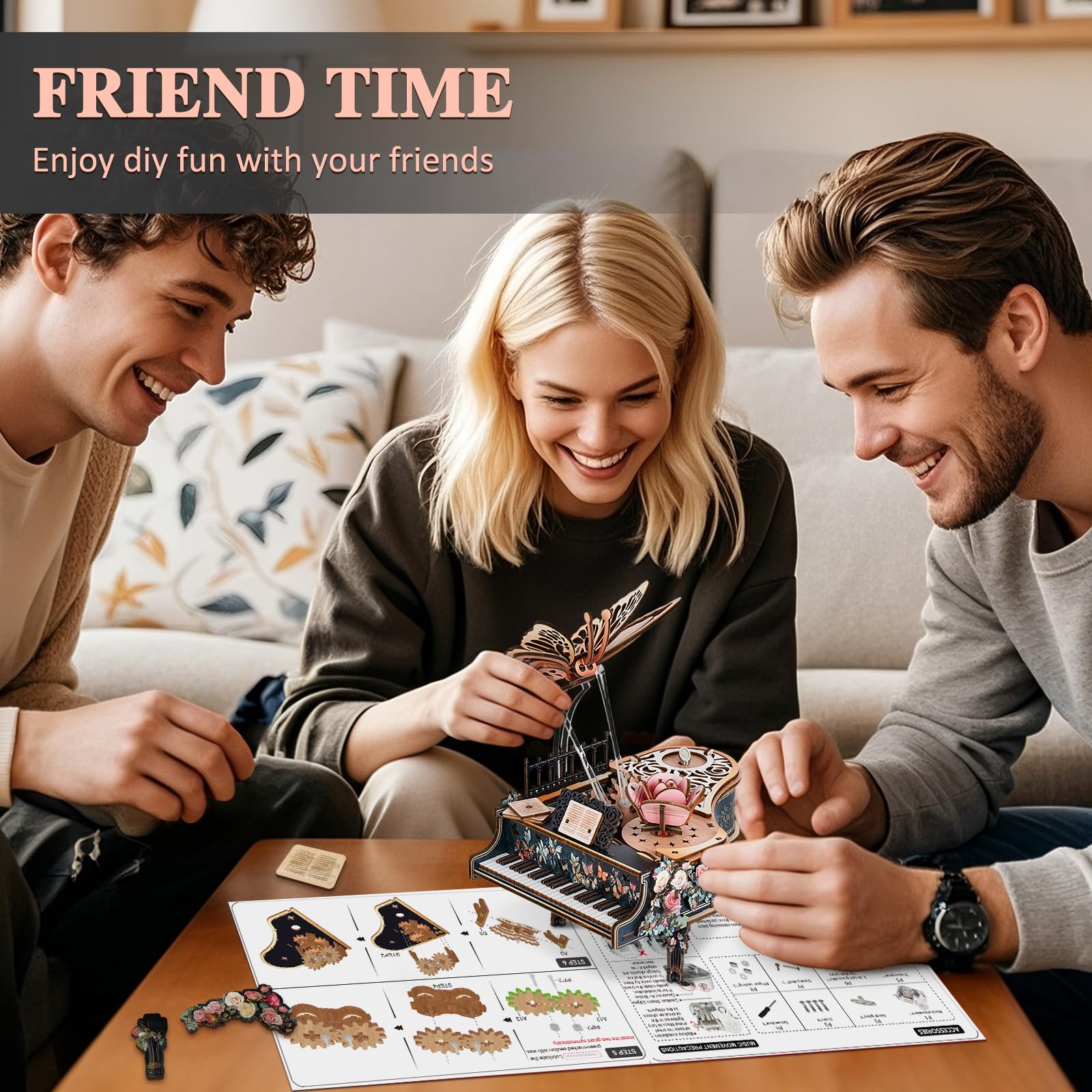 Puzzle 3D in legno per adulti, farfalle e fiori, meccanismo puzzle 3D, kit di modellismo per adulti, regalo creativo per donne e uomini