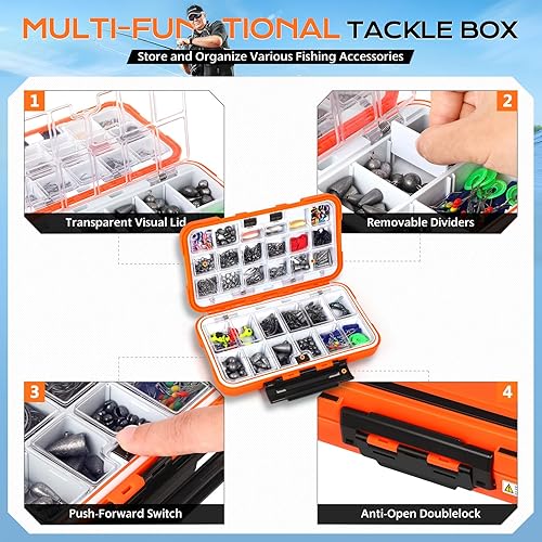 Miniatura 2 de PLUSINNO Kit de Accesorios de Equipo de Pesca de 449 piezas, Caja de Aparejo de Pesca con Aparejo Incluido, Ganchos de Pesca, Pesas y Plomos de Kit