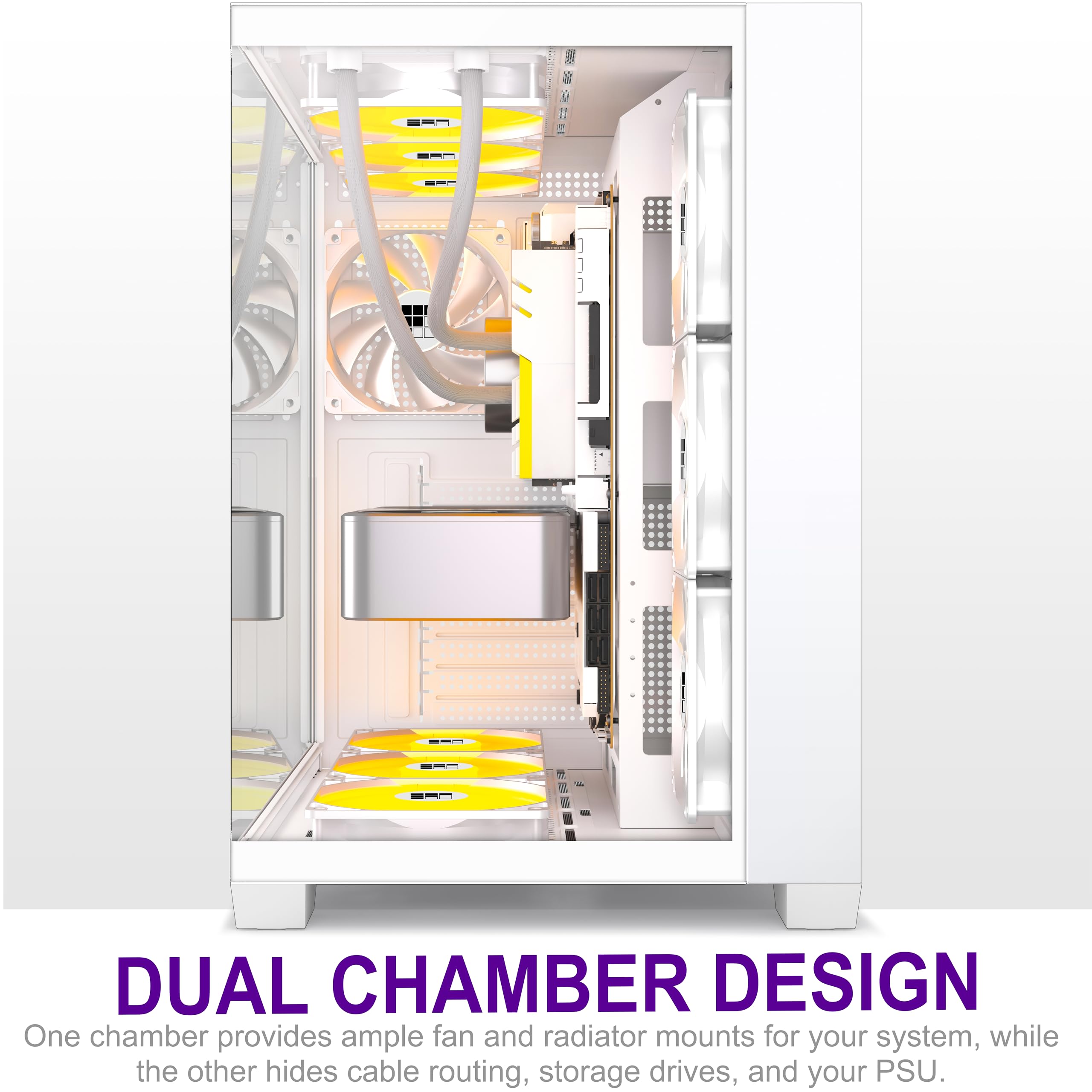 F300 PC Case - Pre-Installed 4 No RGB Fan, ATX Mid-Tower Gaming PC Case, 270° Panoramic Glass with Type-C, FOIFKIN (White)