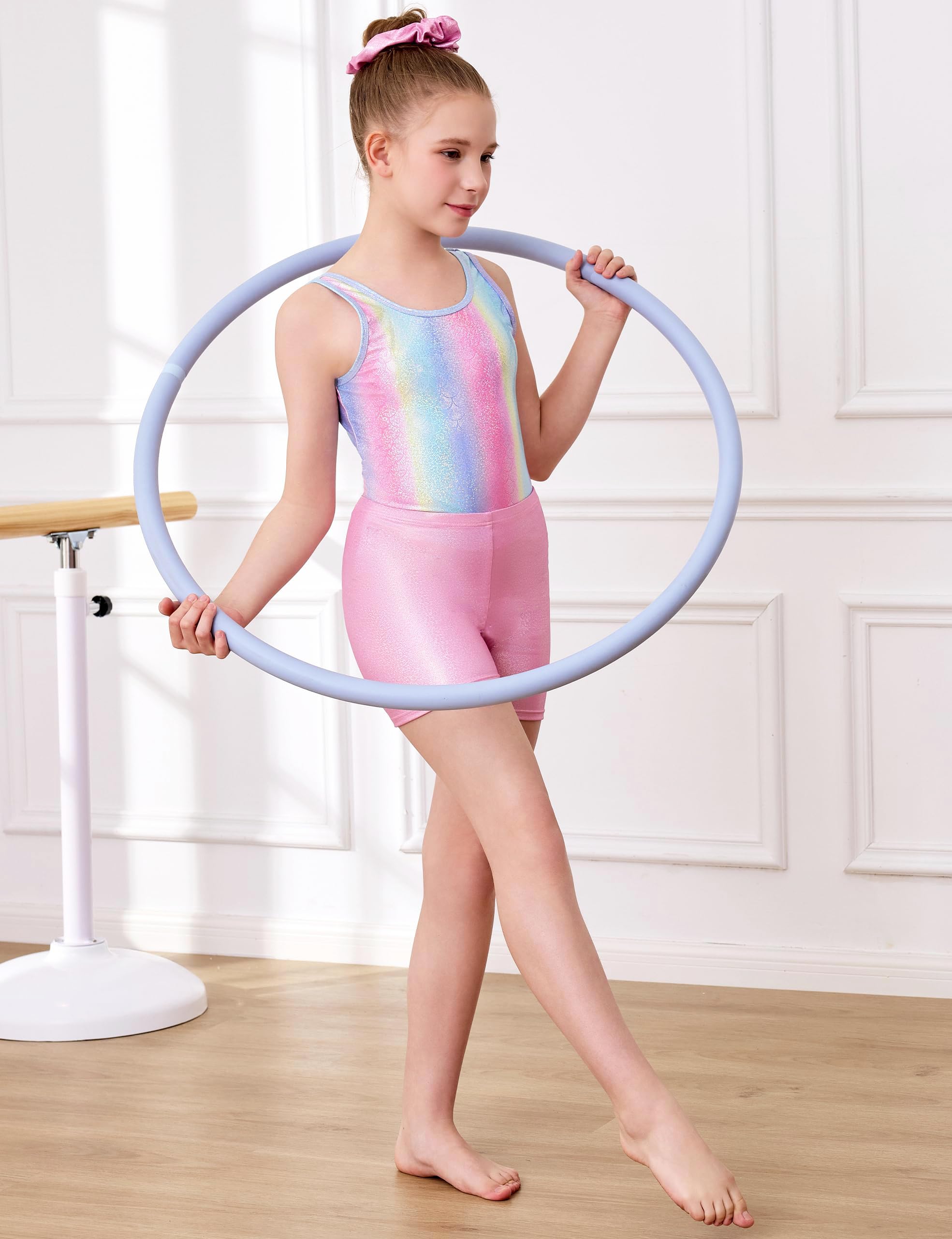 beautyin Leotardos de gimnasia para niñas, unitardos de baile, ropa deportiva con pantalones cortos