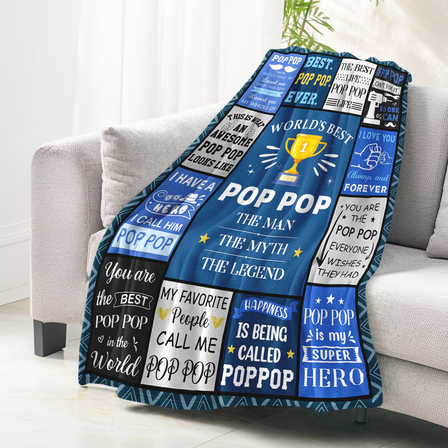 Poppop Fathers Day Birthday Gifts - Pop Pop Gifts from Grandkids Grandchildren Granddaughter - Unique Poppops Christmas Birthday Blanket Gift - Best Poppop Ever Presents Blanket 50"X60"