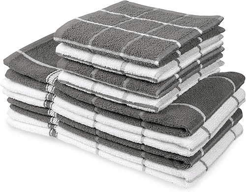Miniatura 1 de Juego de toallas y paños de cocina, paquete de 8, 12 x 12 y 16 x 26 pulgadas, paños de cocina súper suaves y absorbentes, trapos de cocina 100%