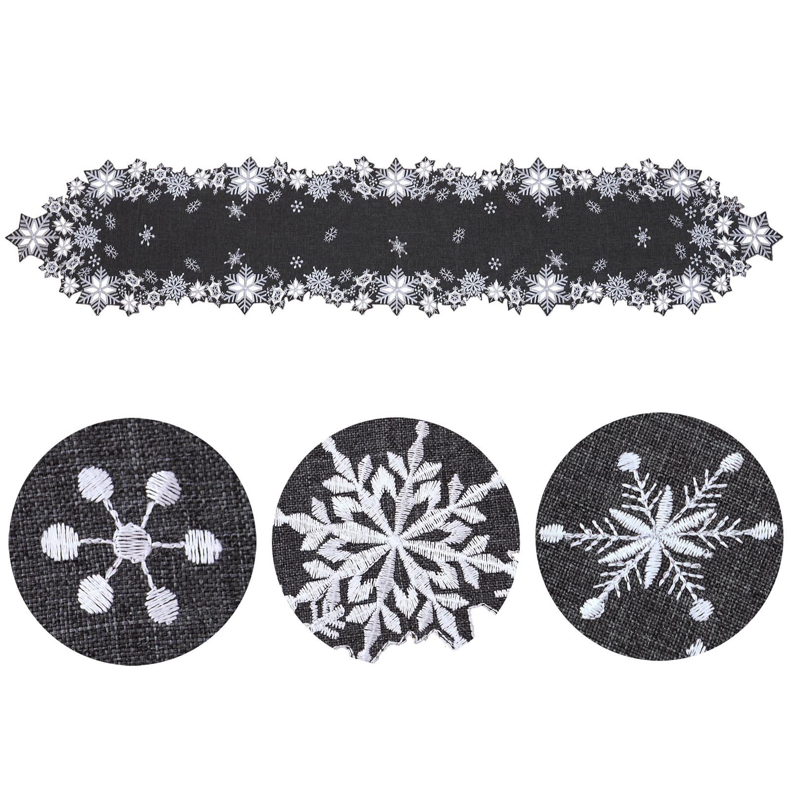 Simhomsen Embroidered Snowflakes Table Runners for Christmas Holiday and Winter (Gray, 14×34 inches), Grey - Image 2